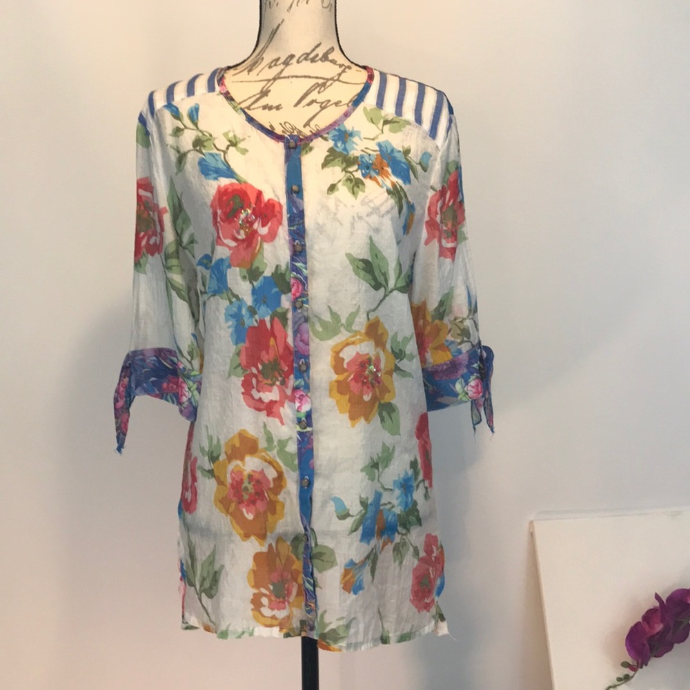 Aratta Silent Journey Floral and Stripe Blouse